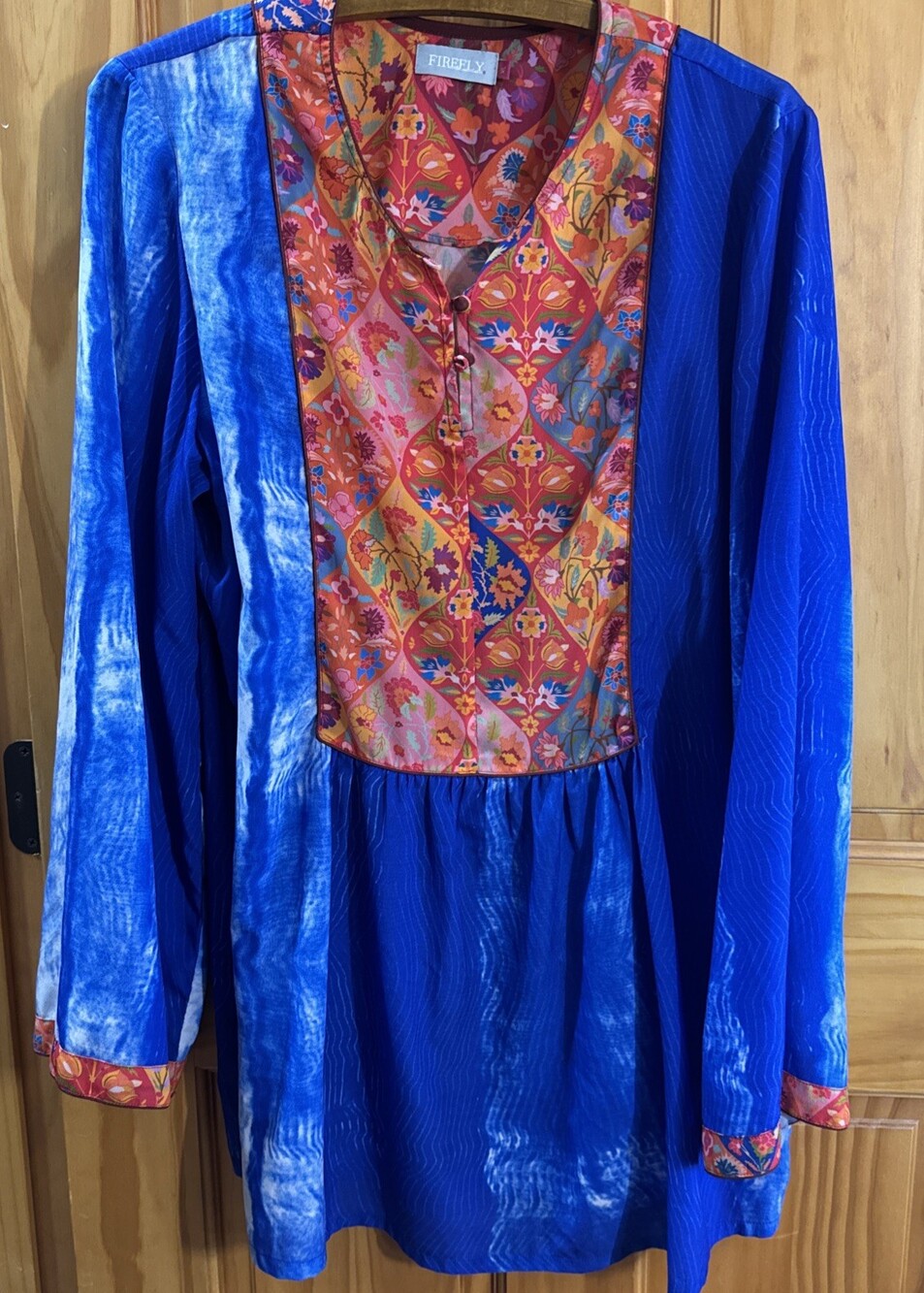 Free People Firefly Maiden Oversized Tunic Top Blue Wave Bell Sleeve Xl Swim Cov